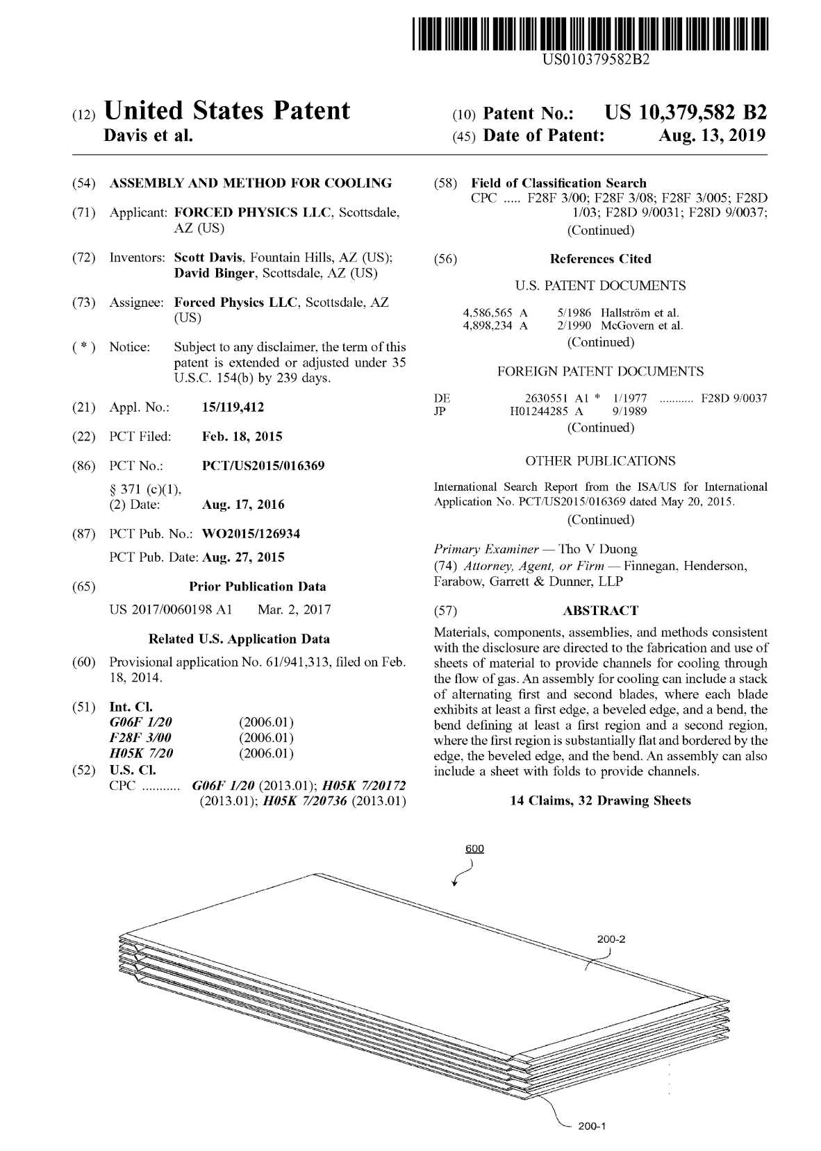 United States Patent US 10,379,582 B2, Assembly and Method for Cooling, Forced Physics LLC